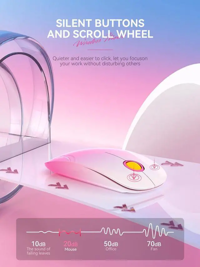 Alt view image 5 of 7 - Bluetooth Wireless Mouse - (BT5.1+USB) Slim Dual Mode Computer Mice with Quiet Click, Low Power, and 1600 DPI, Portable Cordless Mouse for MacBook, Laptop, iPad Pro/Air(Gradient Pink)