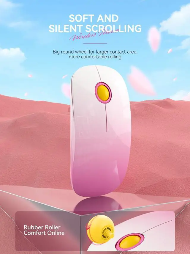 Alt view image 3 of 7 - Bluetooth Wireless Mouse - (BT5.1+USB) Slim Dual Mode Computer Mice with Quiet Click, Low Power, and 1600 DPI, Portable Cordless Mouse for MacBook, Laptop, iPad Pro/Air(Gradient Pink)