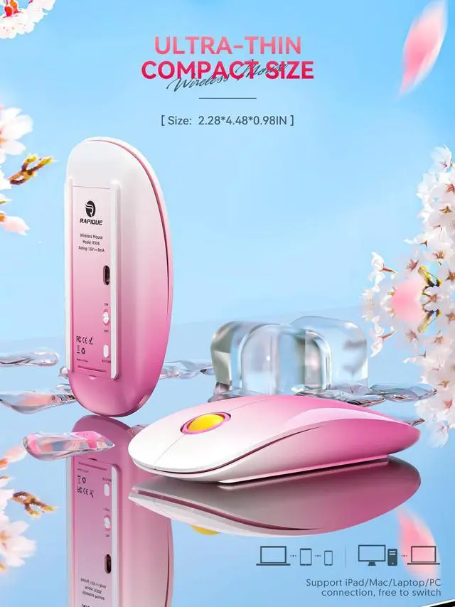 Alt view image 7 of 7 - Bluetooth Wireless Mouse - (BT5.1+USB) Slim Dual Mode Computer Mice with Quiet Click, Low Power, and 1600 DPI, Portable Cordless Mouse for MacBook, Laptop, iPad Pro/Air(Gradient Pink)