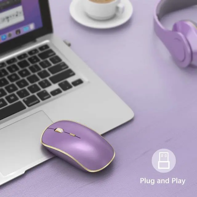 Alt view image 2 of 6 - Silent Wireless Mouse - 2.4G Portable & Ergonomic with 5 DPI Levels for Desktop, Notebook, PC & Laptop (Purple)