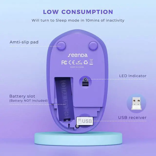 Alt view image 3 of 7 - Wireless Mouse, 2.4G Noiseless Mouse with USB Receiver Portable Computer Mice for PC, Tablet, Laptop, Notebook Chromebook - Gradient Purple