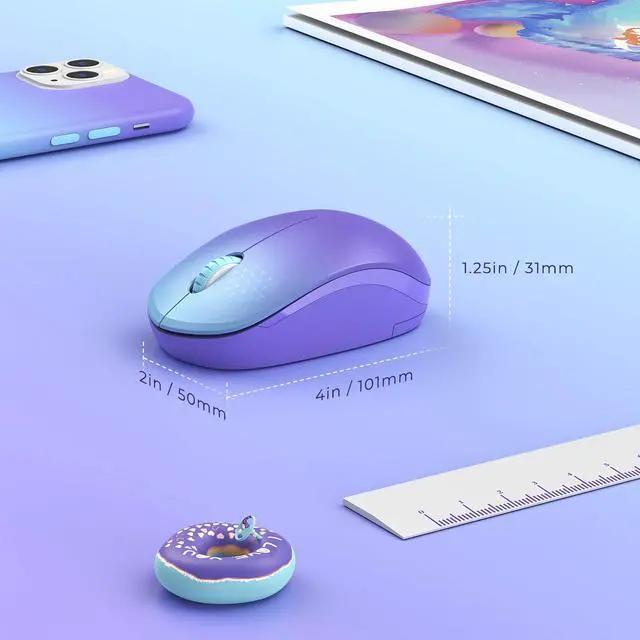 Alt view image 6 of 7 - Wireless Mouse, 2.4G Noiseless Mouse with USB Receiver Portable Computer Mice for PC, Tablet, Laptop, Notebook Chromebook - Gradient Purple