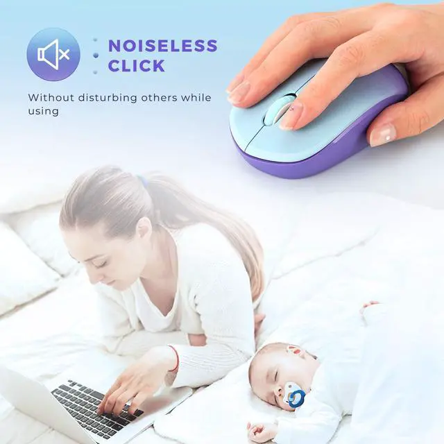 Alt view image 2 of 7 - Wireless Mouse, 2.4G Noiseless Mouse with USB Receiver Portable Computer Mice for PC, Tablet, Laptop, Notebook Chromebook - Gradient Purple
