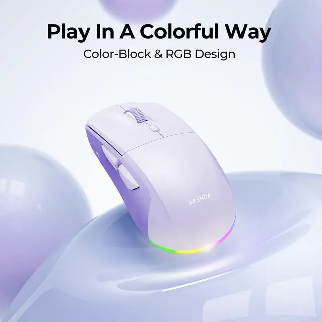 Alt view image 4 of 7 - MOU110 Wireless Bluetooth Mouse, Rechargeable RGB Silent Mouse with 2.4G USB & Bluetooth, 3-Level DPI, Right-Hand Ergonomic Mouse for Laptop, iPad, MacBook, Desktop, Purple