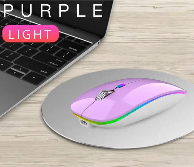 Alt view image 3 of 7 - LED Wireless Mouse, G12 Slim Rechargeable Silent Mouse, 2.4G Portable USB Optical Wireless Computer Mice with USB Receiver and Type C Adapter (Purple)