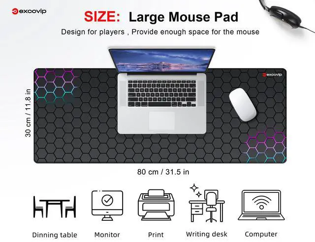 Alt view image 2 of 7 - Gaming Mouse Pad with Durable Stitched Edges Computer MousePads with Non-Slip Rubber Base 31.4"x11.08" Big Mousepad Keyboard Mouse Mat Honeycomb 0258