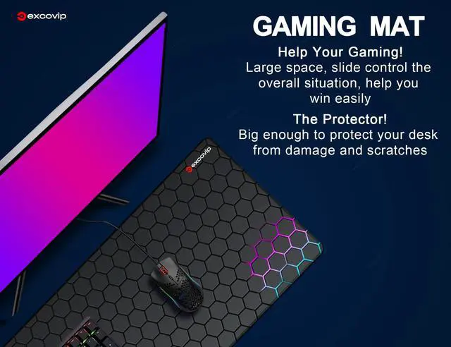 Alt view image 5 of 7 - Gaming Mouse Pad with Durable Stitched Edges Computer MousePads with Non-Slip Rubber Base 31.4"x11.08" Big Mousepad Keyboard Mouse Mat Honeycomb 0258