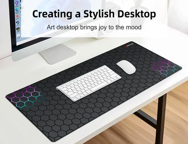 Alt view image 6 of 7 - Gaming Mouse Pad with Durable Stitched Edges Computer MousePads with Non-Slip Rubber Base 31.4"x11.08" Big Mousepad Keyboard Mouse Mat Honeycomb 0258