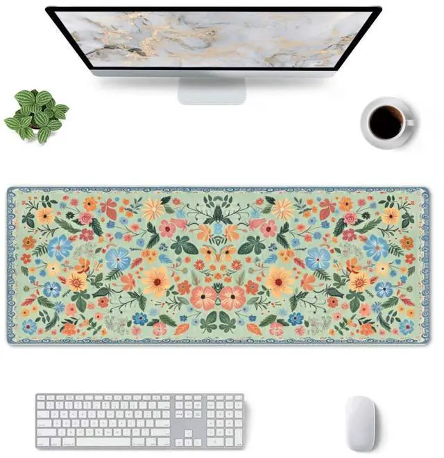 Alt view image 3 of 7 - Gaming Mouse Pad, Large Non-Slip Rubber Base Mousepad, Keyboard Mouse Mat, Desk Pad with Stitched Edges, 31.5x11.8inch, Wilde Flower
