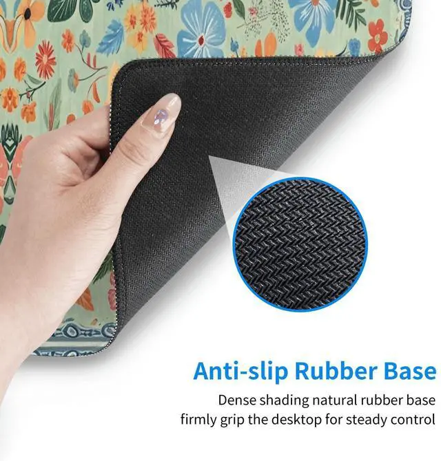 Alt view image 6 of 7 - Gaming Mouse Pad, Large Non-Slip Rubber Base Mousepad, Keyboard Mouse Mat, Desk Pad with Stitched Edges, 31.5x11.8inch, Wilde Flower