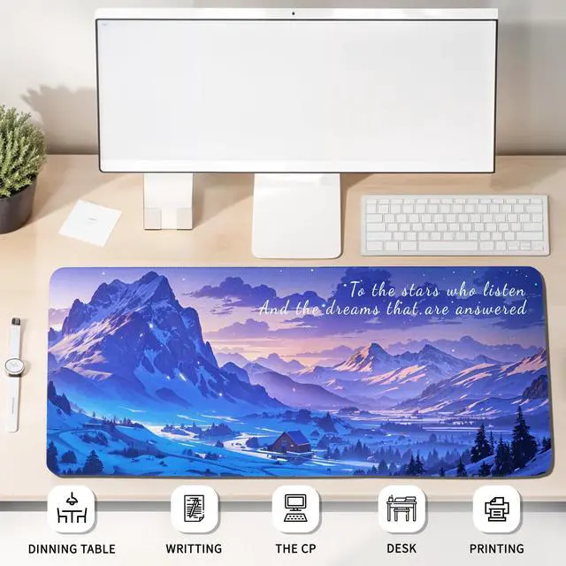 Alt view image 5 of 6 - Gaming Mouse Pads, Large Aesthetics Night Sky Mousepad Non Slip Base and Stitched Edges, Desk Mat for Computer Laptop, Snow Mountains Keyboard Pad for Home Office 11.8x 31.4 XL