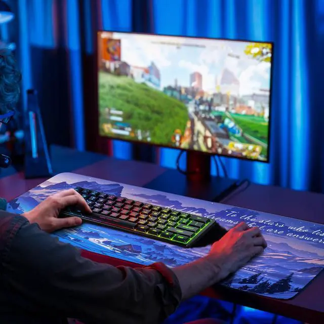 Alt view image 6 of 6 - Gaming Mouse Pads, Large Aesthetics Night Sky Mousepad Non Slip Base and Stitched Edges, Desk Mat for Computer Laptop, Snow Mountains Keyboard Pad for Home Office 11.8x 31.4 XL