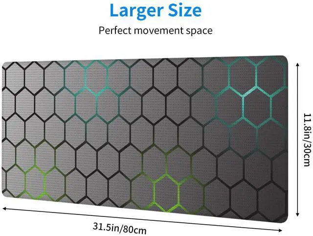 Alt view image 3 of 7 - Desk Mat, Hexagon Honeycomb XL 31.5"x11.8"Large Gaming Mouse Pad, 3mm Thick Gaming Keyboard Pad,Desk Pad Non-Slip Rubber Base with Stitched Edges for Office Game Home Decor