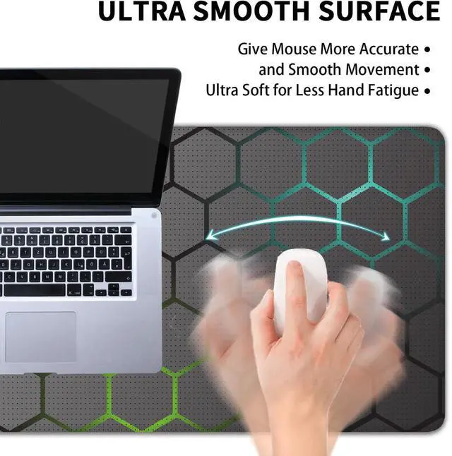 Alt view image 5 of 7 - Desk Mat, Hexagon Honeycomb XL 31.5"x11.8"Large Gaming Mouse Pad, 3mm Thick Gaming Keyboard Pad,Desk Pad Non-Slip Rubber Base with Stitched Edges for Office Game Home Decor