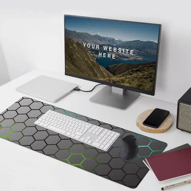 Alt view image 6 of 7 - Desk Mat, Hexagon Honeycomb XL 31.5"x11.8"Large Gaming Mouse Pad, 3mm Thick Gaming Keyboard Pad,Desk Pad Non-Slip Rubber Base with Stitched Edges for Office Game Home Decor