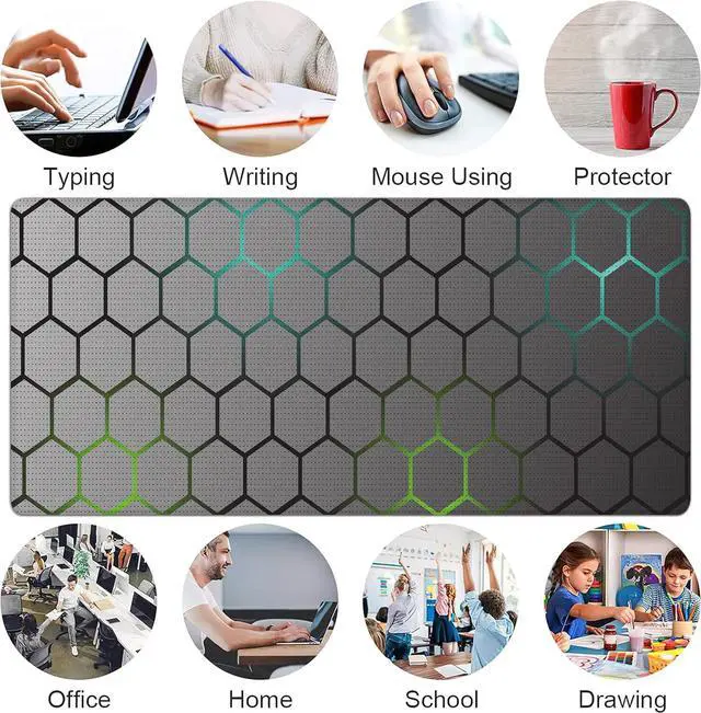 Alt view image 7 of 7 - Desk Mat, Hexagon Honeycomb XL 31.5"x11.8"Large Gaming Mouse Pad, 3mm Thick Gaming Keyboard Pad,Desk Pad Non-Slip Rubber Base with Stitched Edges for Office Game Home Decor
