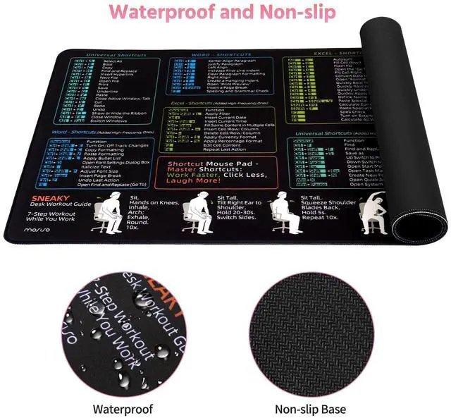 Alt view image 5 of 7 - Large Mouse Pad Gaming Mousepad, 35.43 x 15.74 in Mousepad with Anti-Slip Rubber Base&Stitched Edges, Keyboard Shortcuts Keyboard Pad Mouse Mat for Gamer/Desktop/Office/Home, Black