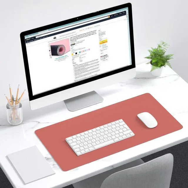 Alt view image 7 of 7 - Large Mouse Pad, Extended Gaming Mouse Mat with Stitched Edges, Full Size Desk Mats with Non-Slip Base, Computer Big Desktop Keyboard Pad for Laptop, Office, 23.6 x 11.8 in, Indian Red