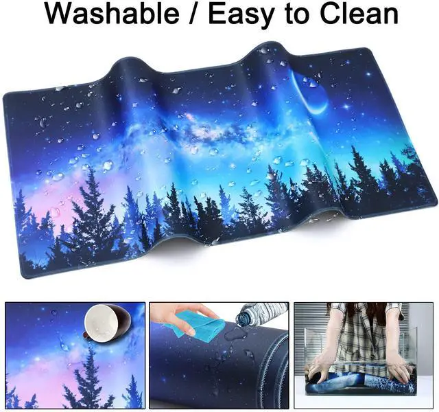 Alt view image 4 of 6 - Desk Mat,Large Mouse Pad 35''×15.6'' XXL Extended Gaming Mouse Pad Mat with Non-Slip Base Stitched Eges Mousepad for Computer,Office,Keyboard and Laptop - Forest Moon