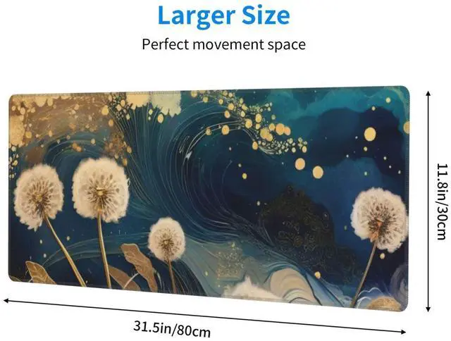 Alt view image 4 of 7 - Gaming Mouse Pad, Large Non-Slip Rubber Base Mousepad, Keyboard Mouse Mat, Desk Pad with Stitched Edges, 31.5x11.8inch, Abstract Dandelion