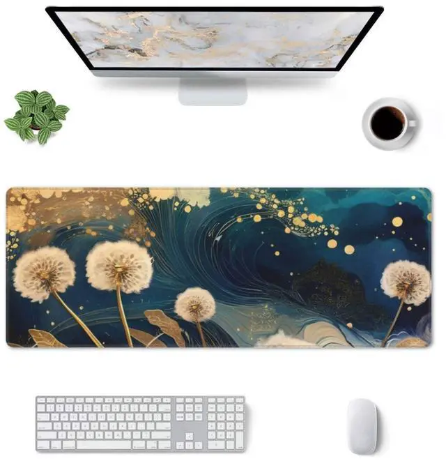 Alt view image 3 of 7 - Gaming Mouse Pad, Large Non-Slip Rubber Base Mousepad, Keyboard Mouse Mat, Desk Pad with Stitched Edges, 31.5x11.8inch, Abstract Dandelion