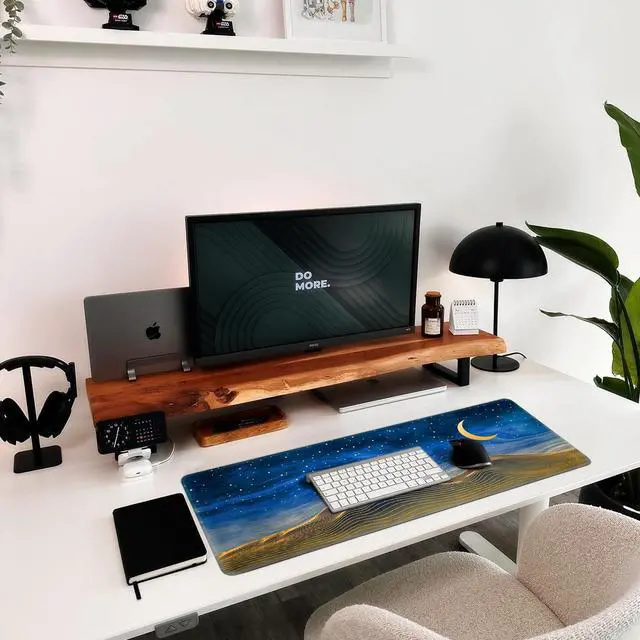 Alt view image 6 of 6 - Large Gaming Mouse Pad for Desk, Desk Mat with Seamed Edges, Waterproof Desk Pad, Non-Slip Rubber Base, 31.5x11.8 Inch Keyboard Pad Computer Mat, Big XL Moon Mountain Line Mousepad