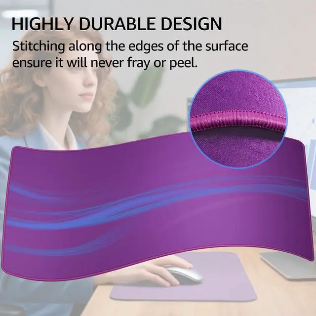Alt view image 4 of 6 - Large Gaming Mouse Pad Desk Mat, Superior Micro-Weave Cloth, Non-Slip Rubber Base, Stitched Edges, Water-Resistant, for Gamer, Office & Home, 31.5 x 15.7 InchViolet Purple