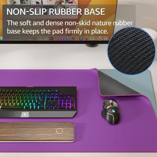 Alt view image 3 of 6 - Large Gaming Mouse Pad Desk Mat, Superior Micro-Weave Cloth, Non-Slip Rubber Base, Stitched Edges, Water-Resistant, for Gamer, Office & Home, 31.5 x 15.7 InchViolet Purple