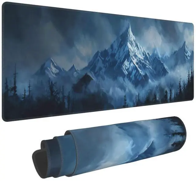 Main image of Gaming Mouse Pad, Large Non-Slip Rubber Base Mousepad, Keyboard Mouse Mat, Desk Pad with Stitched Edges, 31.5x11.8inch,Snowy Mountain