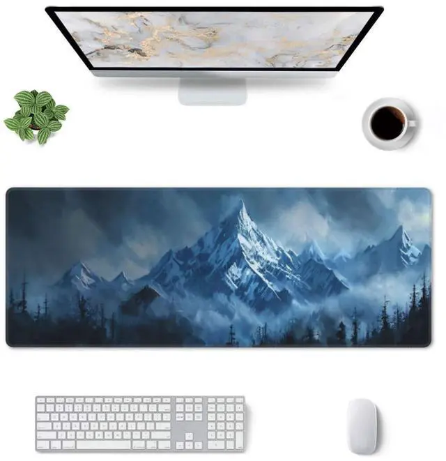 Alt view image 3 of 7 - Gaming Mouse Pad, Large Non-Slip Rubber Base Mousepad, Keyboard Mouse Mat, Desk Pad with Stitched Edges, 31.5x11.8inch,Snowy Mountain