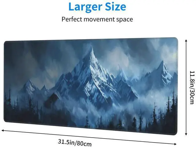 Alt view image 4 of 7 - Gaming Mouse Pad, Large Non-Slip Rubber Base Mousepad, Keyboard Mouse Mat, Desk Pad with Stitched Edges, 31.5x11.8inch,Snowy Mountain
