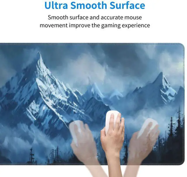 Alt view image 6 of 7 - Gaming Mouse Pad, Large Non-Slip Rubber Base Mousepad, Keyboard Mouse Mat, Desk Pad with Stitched Edges, 31.5x11.8inch,Snowy Mountain