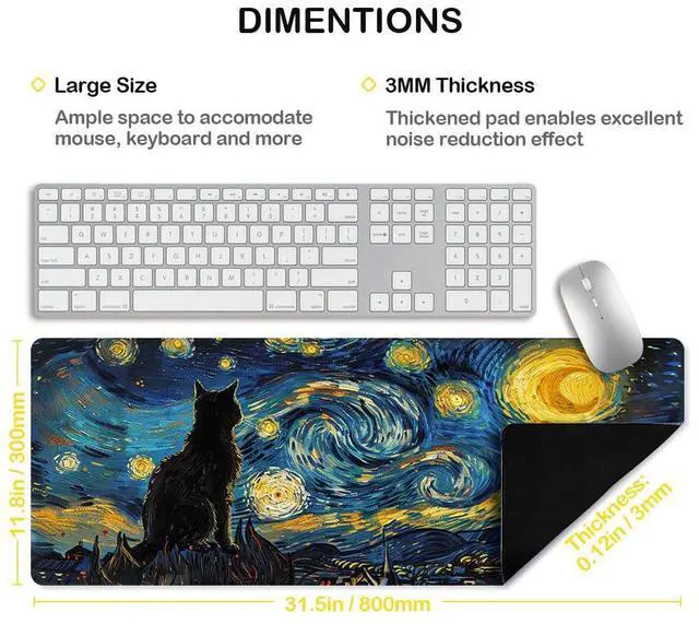 Alt view image 3 of 7 - Large Gaming Mouse Pad, Extended Desk Mat with Non-Slip Rubber Base, 31.5 x 11.8 Inch Waterproof Surface, 3mm Thick for Gaming Home and Office (Starry Night)