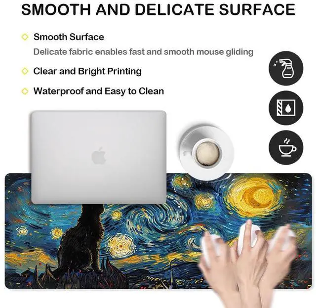 Alt view image 5 of 7 - Large Gaming Mouse Pad, Extended Desk Mat with Non-Slip Rubber Base, 31.5 x 11.8 Inch Waterproof Surface, 3mm Thick for Gaming Home and Office (Starry Night)
