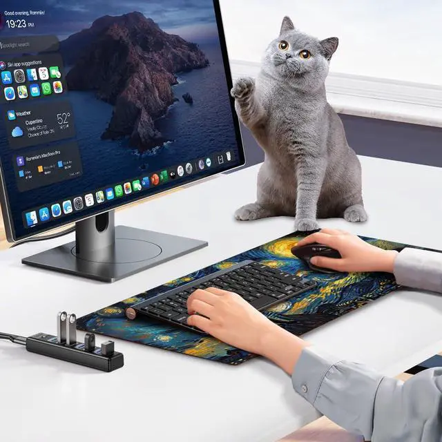 Alt view image 7 of 7 - Large Gaming Mouse Pad, Extended Desk Mat with Non-Slip Rubber Base, 31.5 x 11.8 Inch Waterproof Surface, 3mm Thick for Gaming Home and Office (Starry Night)