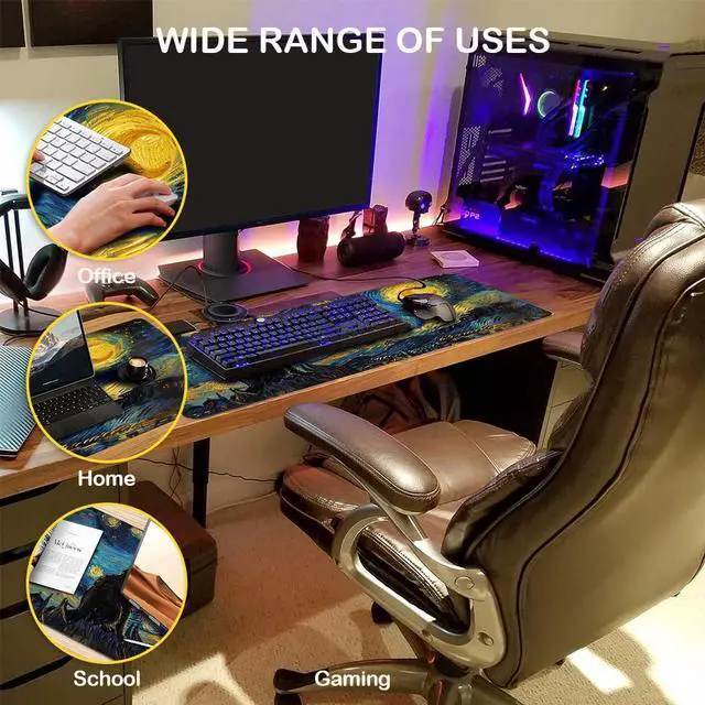 Alt view image 2 of 7 - Large Gaming Mouse Pad, Extended Desk Mat with Non-Slip Rubber Base, 31.5 x 11.8 Inch Waterproof Surface, 3mm Thick for Gaming Home and Office (Starry Night)
