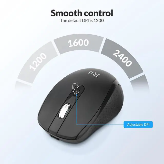 Alt view image 2 of 5 - RM213 Rechargeable Wireless Mouse (Bluetooth 5.0+2.4G Hz) Dual Mode,Travel-Friendly Mice,DPI 1200 1600 2400,Type-C Port, Portable PC Mouse for Mac Windows 11/10/8/7/XP/Vista Chromebook,Black