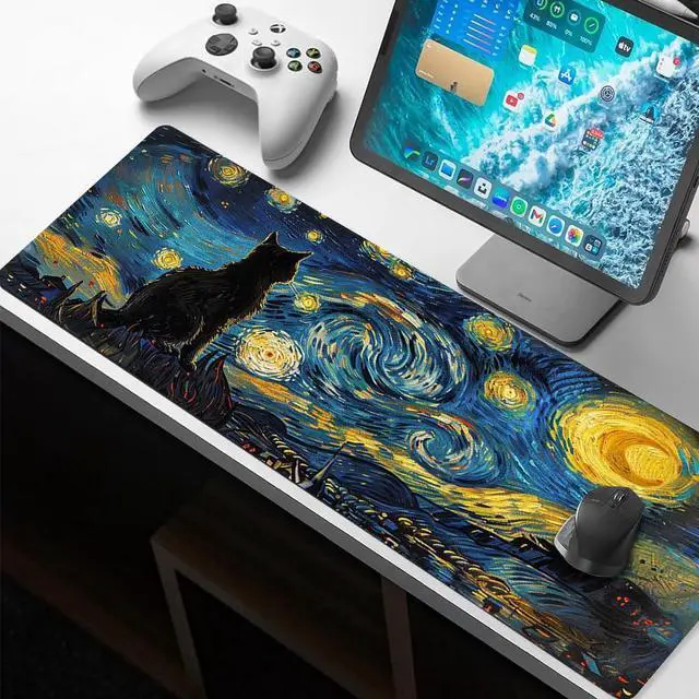 Alt view image 6 of 7 - Large Gaming Mouse Pad, Extended Desk Mat with Non-Slip Rubber Base, 31.5 x 11.8 Inch Waterproof Surface, 3mm Thick for Gaming Home and Office (Starry Night)