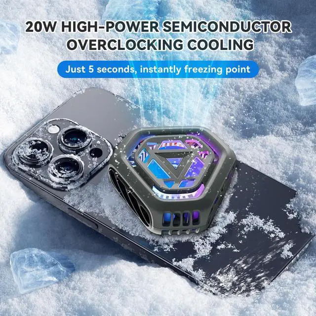 Alt view image 2 of 7 - Magnetic Cell Phone Cooler for Gaming,Portable Mobile Phone Cooling Fan Lightweight Quiet with RGB Ligh