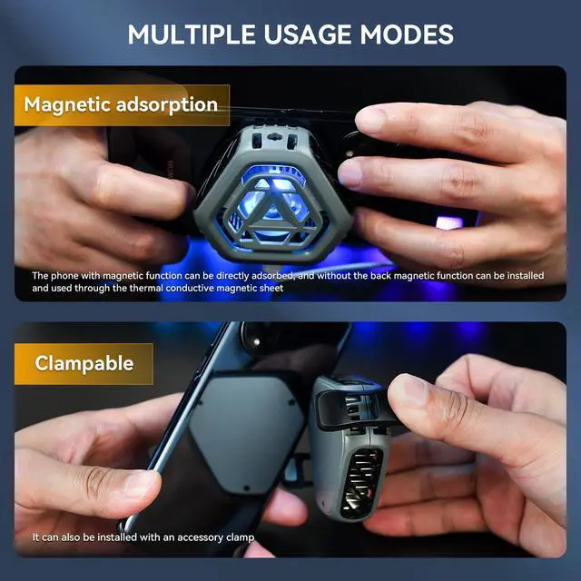 Alt view image 5 of 7 - Magnetic Cell Phone Cooler for Gaming,Portable Mobile Phone Cooling Fan Lightweight Quiet with RGB Ligh