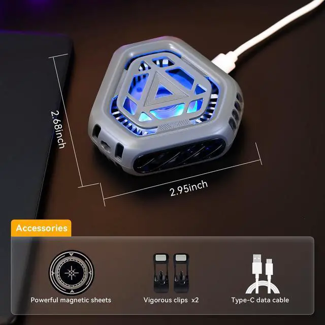 Alt view image 7 of 7 - Magnetic Cell Phone Cooler for Gaming,Portable Mobile Phone Cooling Fan Lightweight Quiet with RGB Ligh