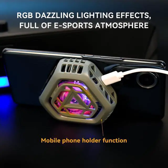 Alt view image 6 of 7 - Magnetic Cell Phone Cooler for Gaming,Portable Mobile Phone Cooling Fan Lightweight Quiet with RGB Ligh
