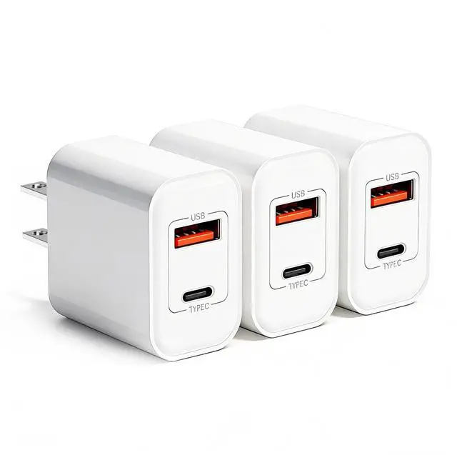 Main image of 20W Fast Charging Block 3-Pack, Dual Port USB-C Wall Charger, Compatible with iPhone 17/16/15/14/13/12/11, iPad, Samsung Galaxy, Google Pixel and More.