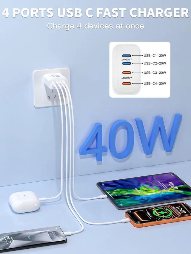 Alt view image 3 of 7 - 3Pack USB C Charger Block,40W 4Port Charger Blocks Multiport Apple Type C iPhone 17 Charger Fast Charging Cube Adapter for iPhone 17 Pro Max/17e/Air/16 Pro/16/15/14/13/12/11,Galaxy,Pixel,iPad,AirPods