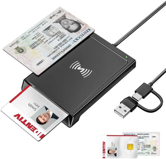 Main image of Smart Card Reader with NFC, USB-A & USB-C NFC Reader & CAC Reader Military DOD Common Access, 2-in-1 Contact and Contactless IC/ID/PIV/Bank/Credit Card Reader for Mac OS, Windows, Android, Linux