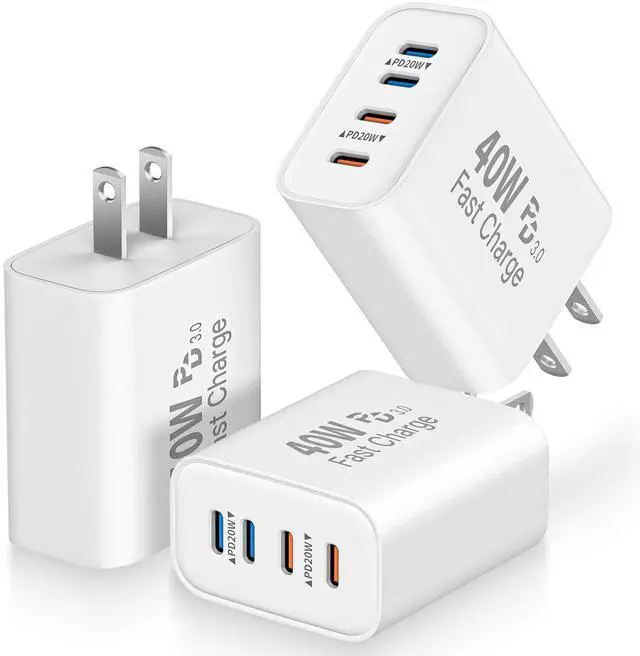 Main image of 3Pack USB C Charger Block,40W 4Port Charger Blocks Multiport Apple Type C iPhone 17 Charger Fast Charging Cube Adapter for iPhone 17 Pro Max/17e/Air/16 Pro/16/15/14/13/12/11,Galaxy,Pixel,iPad,AirPods