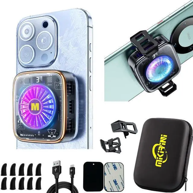 Main image of 15 in 1 Magnetic Phone Cooler Pro w/RGB LEDs, Detachable Grip, Thermostatic Cooling Fan for iPhone MagSafe/Android/iPad -Gaming/Streaming/Photography (Rose Gold Frame)