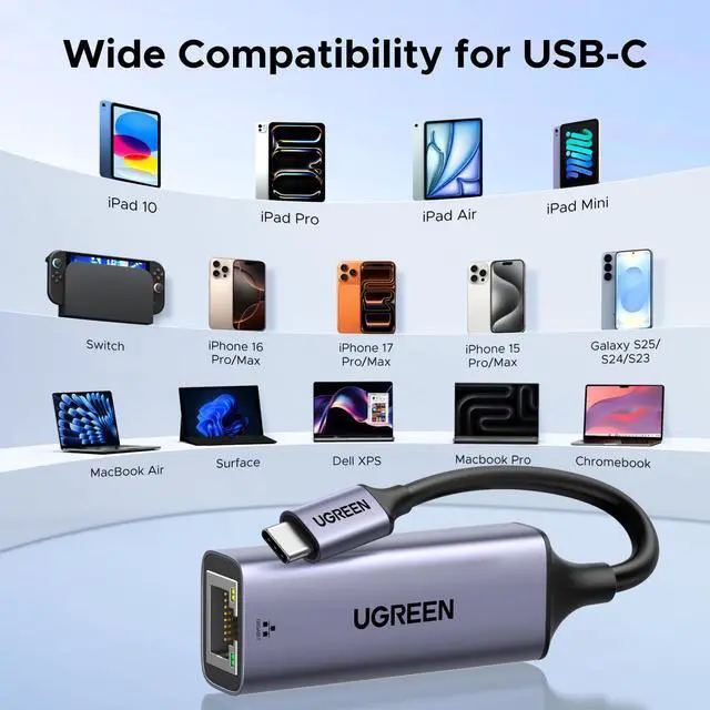 Alt view image 6 of 7 - USB C to Ethernet Adapter, Plug and Play 1Gbps Ethernet Adapter, Aluminum Case, (Thunderbolt 4/3 Compatible) to RJ45 Network Dongle, Compatible for MacBook Pro/Air, iPhone 17 Pro/Max, iPad, XPS