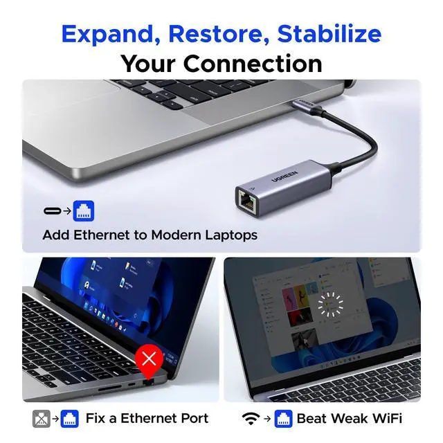 Alt view image 3 of 7 - USB C to Ethernet Adapter, Plug and Play 1Gbps Ethernet Adapter, Aluminum Case, (Thunderbolt 4/3 Compatible) to RJ45 Network Dongle, Compatible for MacBook Pro/Air, iPhone 17 Pro/Max, iPad, XPS