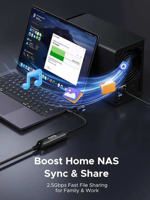 Alt view image 6 of 7 - 2.5Gbps USB C to Ethernet Adapter, 2-in-1 USB-A & USB-C Ethernet Adapter for laptop |Aluminum, Braided, 2.5Gbps High Speed| Compatible for Thunderbolt 4/3, MacBook Air/Pro, iPad, Windows, XPS